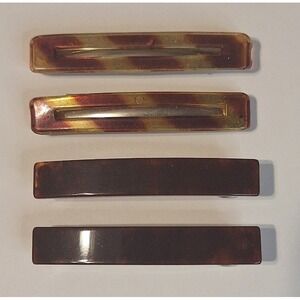 Vintage Tortoise Shell Hair Barrette Set of 4 French Clips & Slides Brown Amber